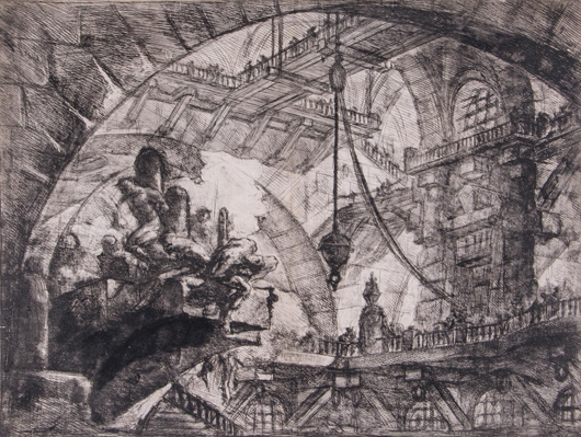 Giovanni Battista Piranesi (1720-1778), prisoners on projecting platform, from Carceri d'Invenzione, etching, circa 1749-1751. Sold for £3,720. Dreweatts & Bloomsbury Auctions image.