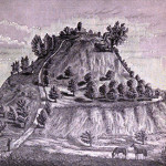 This illustration 'Cahokia monks mound McAdams 1887' is by William McAdams, from 'Records of Ancient Races in the Mississippi Valley' by William McAdams (1887). Via Wikipedia.