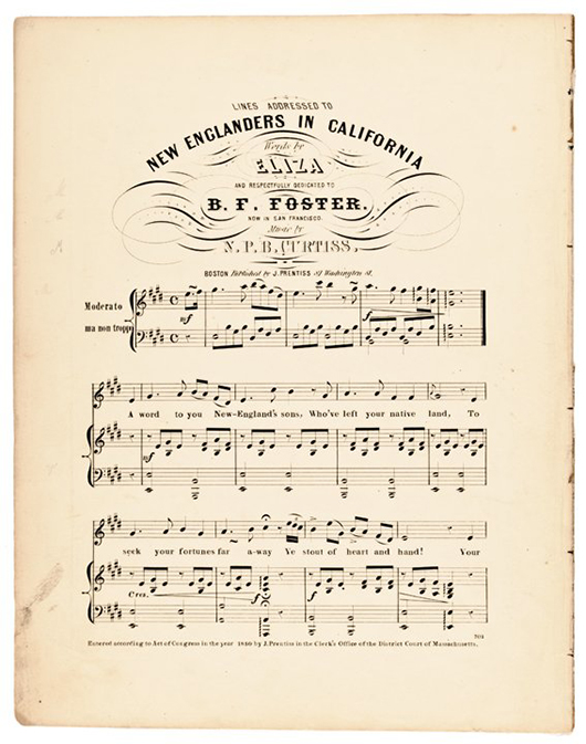 Dated 1850 California Gold Rush sheet music score. Image courtesy of LiveAuctioneers.com archive and Early American History Auctions.