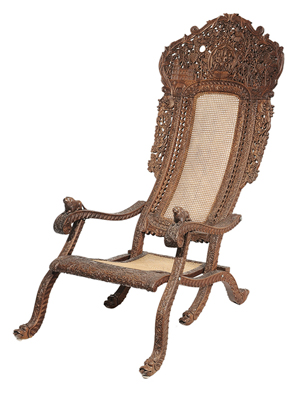 This Anglo-Indian folding chair sold this spring for $590 at a Brunk auction in Asheville, N.C. It had some cracked pieces, but the typical carved decorations were intact.