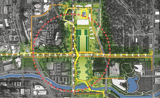 In the Nelson-Atkins master plan, this circle illustrates the inner ring of a potential cultural district. Weiss/Manfredi/Nelson-Atkins Museum of Art image.