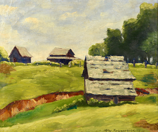 A farm landscape by Alabama painter John Kelly Fitzpatrick yielded a strong $15,730. Case Antiques Auction image.