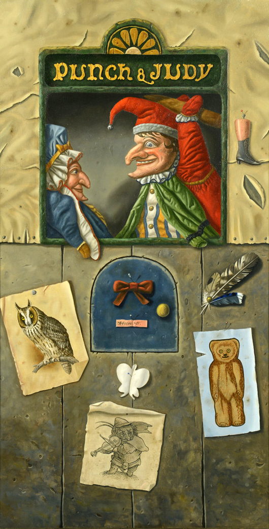 Punch and Judy set a new auction record for Tennessee artist Werner Wildner, hitting $12,390. Case Antiques Auction image.