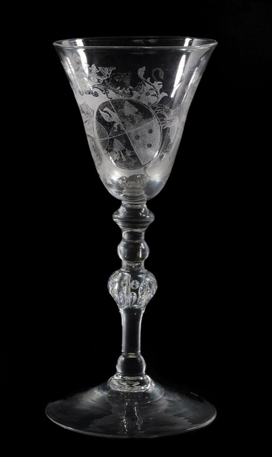 Marriage goblet signed & dated by A.F. Schurman, 1757. Estimate: £6,000-8,000. Dreweatts & Bloomsbury Auctions image.