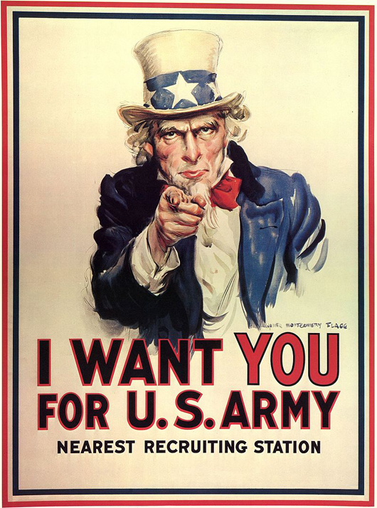 James Montgomery Flagg's famous Uncle Sam recruitment poster. Image courtesy of Wikimedia Commons.