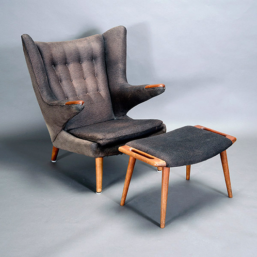 The Hans Wegner Papa Bear Chair with ottoman sold for $7,670. Michaan's Auctions image.