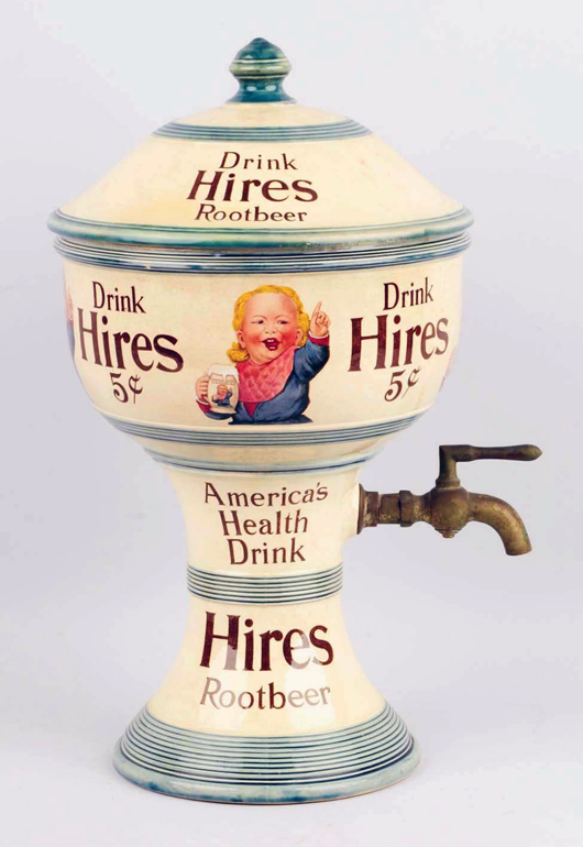 Circa-1900 Hires urn syrup dispenser. Est. $25,000-$45,000. Morphy Auctions image