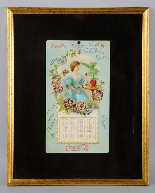 1898 Coca-Cola calendar framed under glass. Est. $20,000-$35,000. Morphy Auctions image