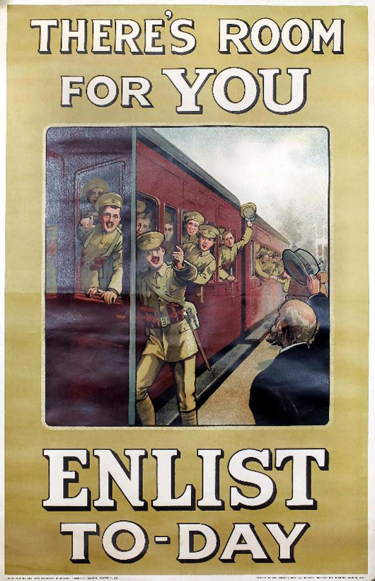 'There's Room For You - Enlist To-day', a poster published by the Parliamentary Recruiting Committee. Sold for £400. Photo: The Canterbury Auction Galleries.