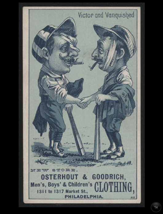 This original 1880s-era Osterhout & Goodrich Clothing baseball trading card has the National League and American League Philadelphia schedules on its reverse side. Image courtesy of the Indiana Historical Society.