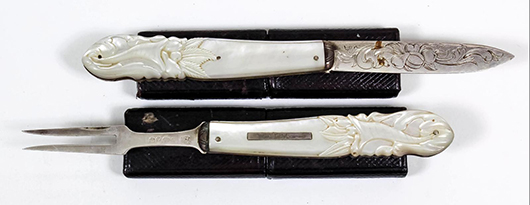 A Victorian silver and mother of pearl fruit knife and fork by Henry Wilkinson & Co, Sheffield, 1841 and 1843. Sold for £340. Photo: The Canterbury Auction Galleries