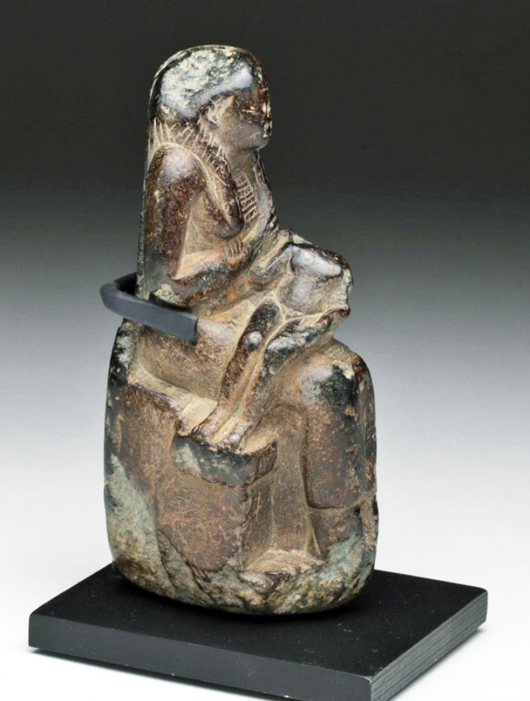 Lot 2: Egyptian Steatite Isis and Horus Sculpture, Late Dynastic period, ca. 700 to 330 BCE. Estimate: $1,200 - $1,500. Artemis Gallery image.