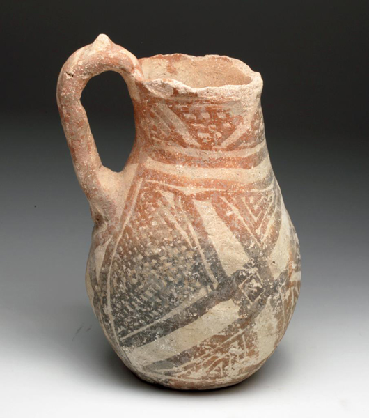 Lot 485: Ubaid culture jug, 6000-plus years old, Mesopotamia, ca. 5500 to 4000 BCE. Estimate: $1,200 - $1,500. Artemis Gallery image.