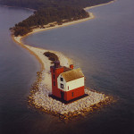 The Round Island Passage Light that is for sale should not be confused with the pictured Round Island Lighthouse on Round Island in the Mackinac Straits of Michigan. The 1895 Round Island Lighthouse was relit by a private foundation in 1996 and is now on the National Register of Historic Places. Image courtesy of Wikimedia Commons.