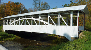 Bowser Covered Bridge, built in 1890 over Bobs Creek in at East St. Clair Township, Bedford County, Pa. Image by Ruhrfisch (talk). This file is licensed under the Creative Commons Attribution 2.0 Generic license.