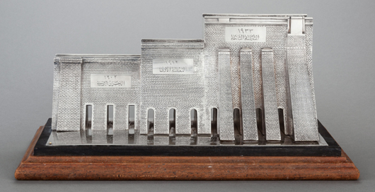 Omar Ramsden (1873–1939), a Sheffield-born silversmith, created this ceremonial model of the Aswan Dam for King Farouk I of Egypt. Heritage Auctions image.