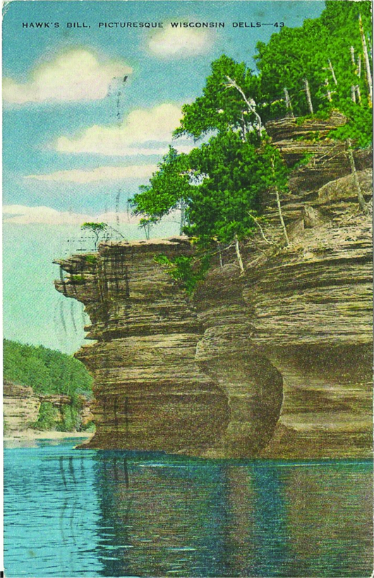 Hawk’s Bill, Picturesque Wisconsin Dells — 43. Postally used in 1945.