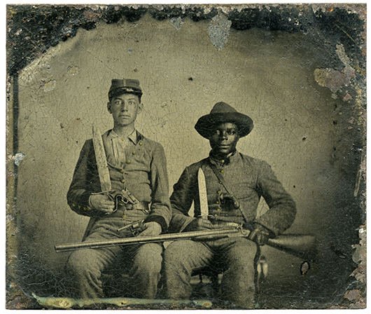 Sgt. Andrew Martin Chandler of the 44th Mississippi Regiment, left, and Silas Chandler pose in this tintype, circa 1861. The tintype was recently donated to the Library of Congress. Library of Congress image.