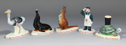 A collection of six Carltonware pottery Guinness ‘Zoo Series’ figures. They sold for £190. Photo: The Canterbury Auction Galleries.