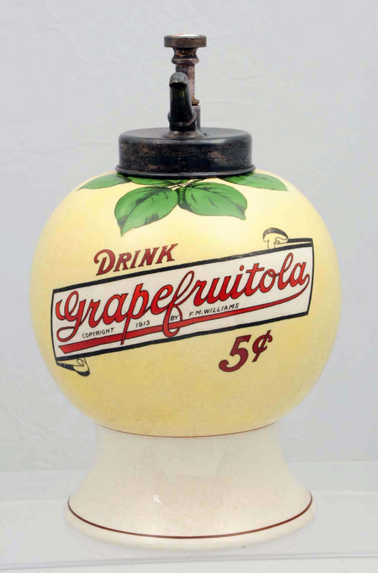 Grapefruitola ceramic syrup dispenser, $66,000. Morphy Auctions image