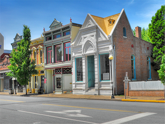 Facades in the downtown historic district of New Harmony, Ind. Image by Timothy K. Hamilton Creativity + Photography. This file is licensed under the Creative Commons Attribution 3.0 Unported license.