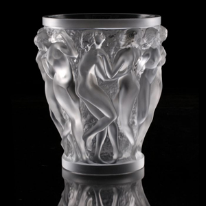 Lalique frosted glass Bacchantes vase, 20th century, signed Lalique France, 9 1/2 inches high by 8 1/4 inches diameter. Estimate $1,800-$2,000. Gray's Auctioneers image.