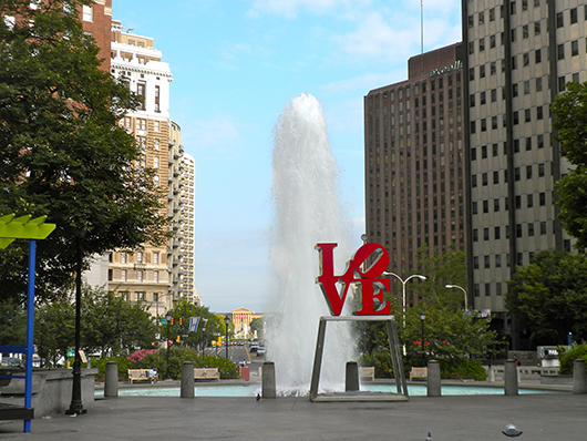 LOVE Park in Philadelphia's JFK Plaza features a Robert Indiana sculpture. Image by Smallbones, courtesy of Wikimedia Commons.