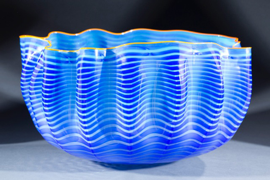 Art glass seaform basket by Dale Chihuly, signed. Est. $3,000-$5,000. Quinn’s Auction Gallery image.