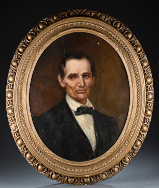 Late-19th-century oil-on-canvas portrait of Abraham Lincoln by William Morris Hunt (American, 1824-1879). Est. $25,000-$35,000. Quinn’s Auction Gallery image.