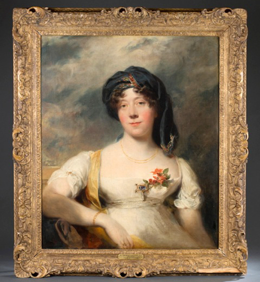 Oil-on-board portrait of Lady Sofia Brownrigg by Sir Thomas Lawrence (British, 1769-1830). Est. $8,000-$12,000. Quinn’s Auction Gallery image.