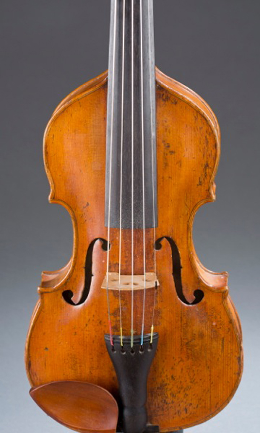 ‘Quinton’ (or five-string) viola da Gamba, made circa 1825, probably in France, maker unknown. Est. $4,000-$6,000. Quinn’s Auction Gallery image.