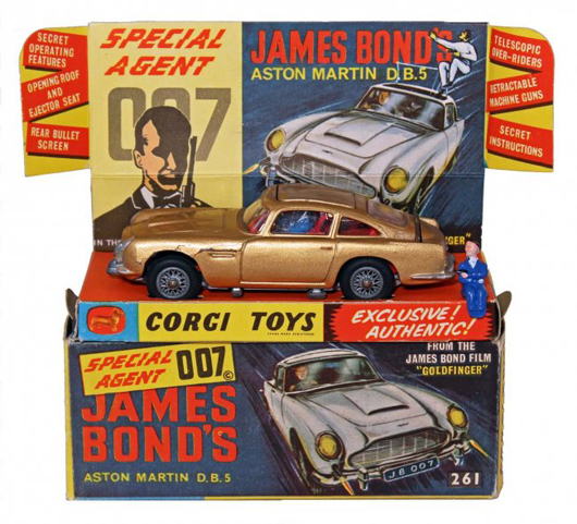 Circa-1965 Corgi James Bond 007 Aston Martin DB5 in original box. Est. $300-$400. Morphy Auctions image