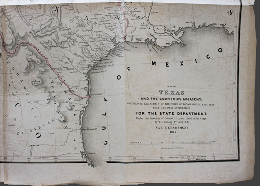 Map of Texas and the countries adjacent, compiled in 1844 for the U.S. State Department. Est. $3,000-$5,000. Waverly Rare Books image.