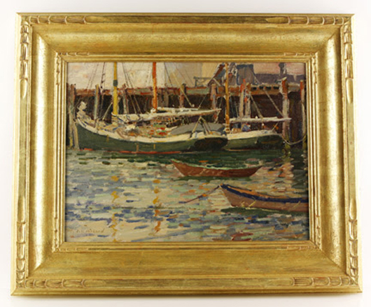 A.T. Hibbard (American 1886-1972), ‘Provincetown,’ 1920, oil on artist board. Price realized: $10,800. Kaminski Auctions image.