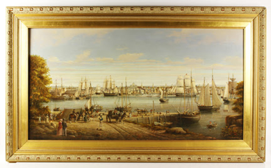 Brian Coole, ‘View of Boston from Chelsea Shore,’ circa 1850, oil on board. Price realized: $19,800. Kaminski Auctions image.