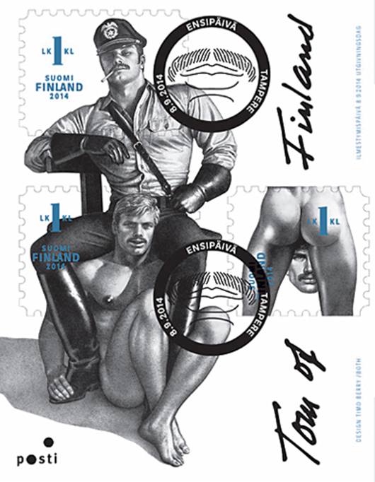 The first day cover marking the release of homoerotic stamps designed by Tom of Finland sold out very quickly. Image courtesy of Posti, Finland postal service