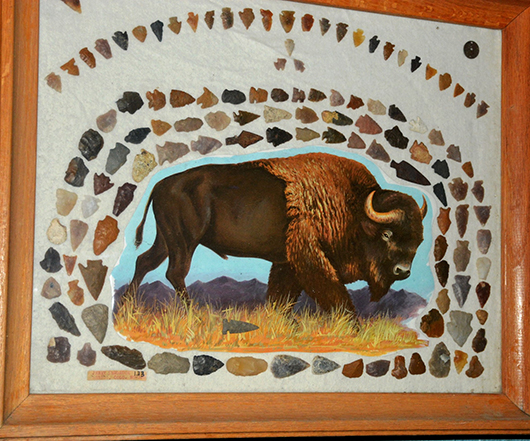Attractively mounted arrowhead collection from collection of Eastern Colorado Genoa Tower Museum. Bruhns image