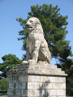 One of the best-known architectural relics in the region where the new discoveries were made is the Amphipolis Lion, which is believed to mark the burial place of Laomedon of Mytilene (lived 4th century BC), who was one of Alexander the Great's generals. Photo by Kkonstan. Licensed under Creative Commons Attribution 3.0 via Wikimedia Commons