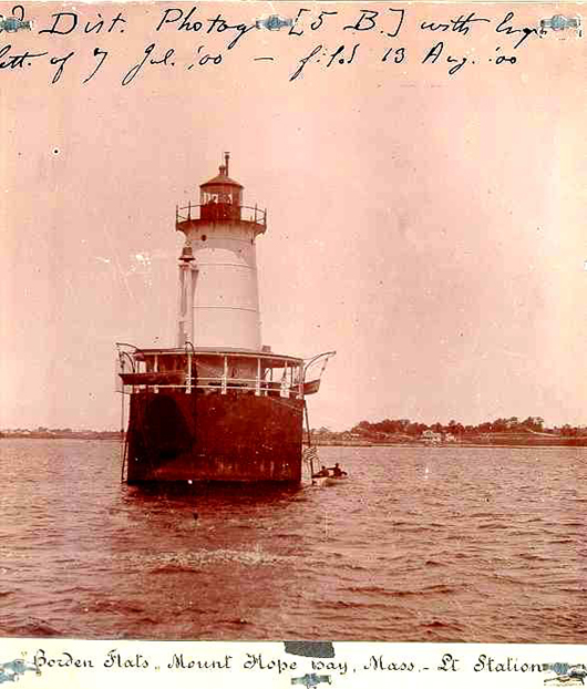 U.S. Coast Guard photo from 1900 picturing the Borden Flats Lighthouse at Fall River, Mass. Image courtesy of Wikimedia Commons.