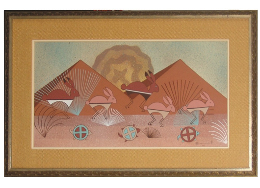 Signed original gouache painting by Helen Hardin, a.k.a. Tsa-Sah-Wee-Eh (1943-1984), circa 1980s. Price realized: $3,738. Allard Auctions Inc. image.