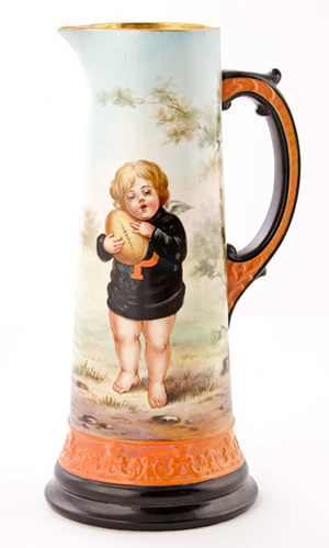 Circa-1893 hand-painted Princeton Football tankard made by Ceramic Art Co./Lenox, Trenton, N.J. Ex collection of The Silver Shop, Princeton, N.J. Est. $3,000-$5,000. Material Culture image