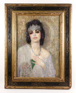 Signed oil on wood panel by the Armenian-American artist Hovsep Pushman (1877-1966), titled ‘Sacred Lotus of the Nile.’ Estimate: $30,000-$50,000. Ahlers & Ogletree image.