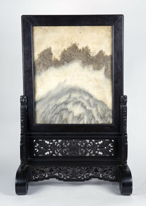 Chinese marble plaque inlaid zitan table screen, 26 inches high. Lawrence Antique Gallery image.