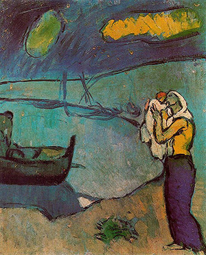 Picasso's 1902 painting 'Mother and Child on the Shore.' Image courtesy of Wikiart.org.