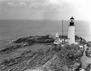 Undated US Coast Guard photo of Halfway Rock Lighthouse. Public-domain image accessed via Wikimedia Commons.