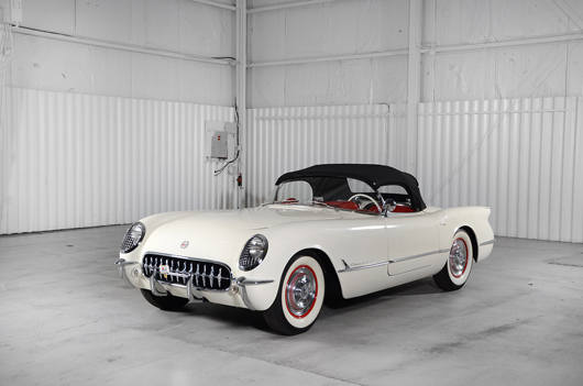 1953 Chevrolet Corvette convertible, Polo White with red interior. Morphy Auctions image