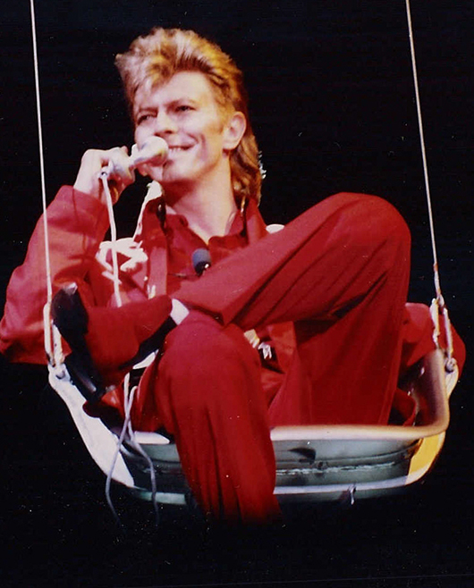 David Bowie, photographed during the 1987 Glass Spider Tour. Photo by Elmar J. Lordemann, licensed under Creative Commons Attribution-Share Alike 2.0-de via Wikimedia Commons