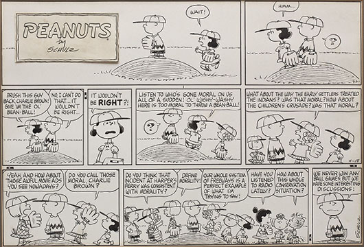 Charles Shultz comic strip. Price realized: $27,000. Cordier Auctions & Appraisals image.