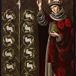 The Segovia Master (active in Castille, Spain, c. 1500), ‘St. Bonaventure with the Tree of Life,’ c. 1490, oil, gold leaf, and silver leaf on panel, lent by Mr. and Mrs. Thomas Campbell, 28.2014.1