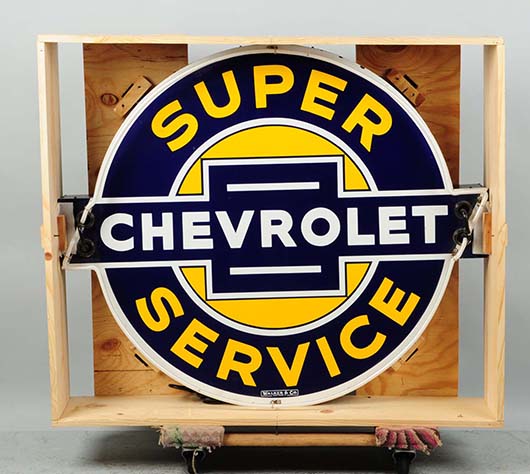 Chevrolet Super Service rolled-edge neon porcelain sign, est. $6,000-$8,000. Morphy Auctions image